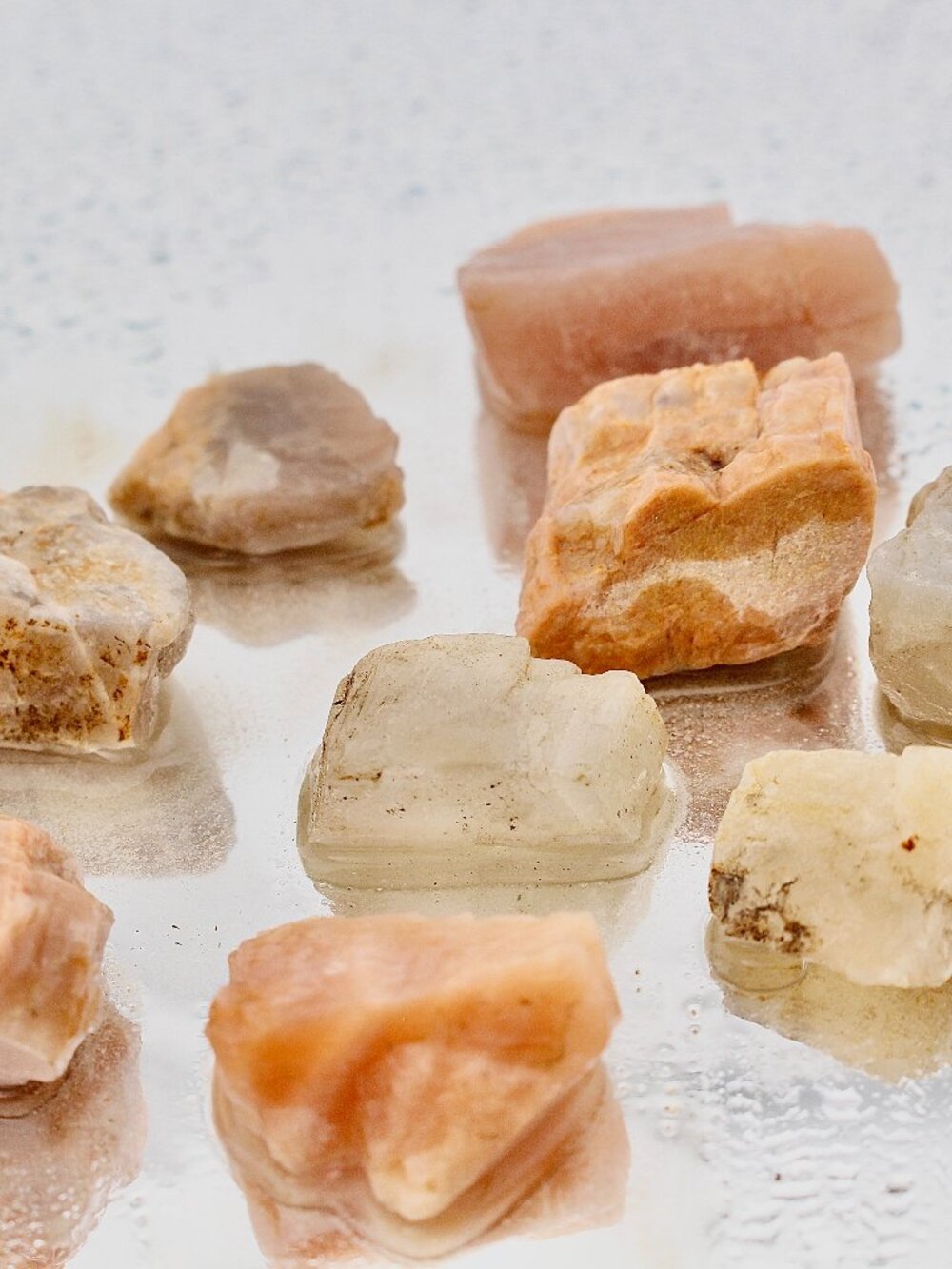 9pc Peach Green Moonstone Flash Raw Rough Stone Crystal Natural Rock Gem 1.90 oz
